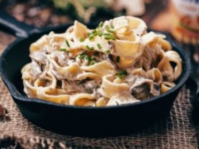 Паста Фетучини с цыпленком и грибами в сливочном соусе